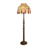 Edwardian gilt gesso standard lamp and embroidered silk shade
