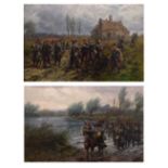 Thomas Rose Miles - Oil on board, 'Crossing the Ford', and 'The Advance Guard',