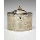 George III oval silver tea caddy with sponsors mark of Robert Hennell