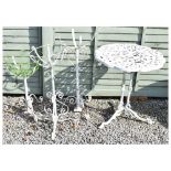 White painted patio table and three plant stands