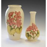 Moorcroft - Two pink floral cream ground vases