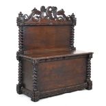 Early 20th Century carved oak box settle