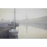 Alexander Dow - Watercolour - St Mary Redcliff, Bristol from the harbour