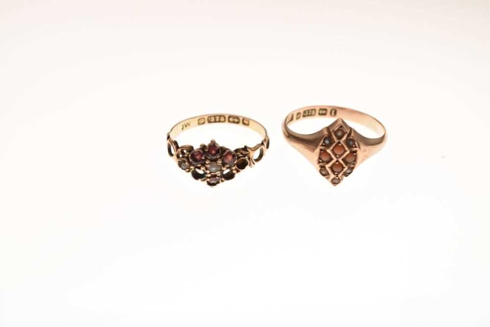 Victorian 9ct gold coral and pearl ring and another Victorian ring - Image 2 of 6