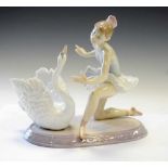 Lladro porcelain figure group - Ballerina with swan