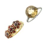 Garnet 9ct gold ring and citrine ring
