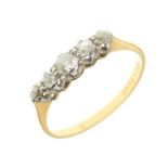 Graduated half-eternity ring set five old brilliant cut diamonds