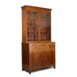 George III inlaid mahogany secretaire bookcase