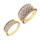 Two 9ct gold diamond-set rings