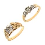 9ct gold illusion set ring and a 10kt ring