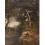 English School, 19th Century - Oil on canvas View of a figure by a stream, possibly in Stapleton