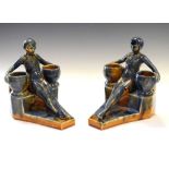 Pair of Continental pottery bookends