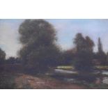 Walker? - Oil on canvas - Riverside scene