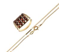 9ct gold chain and garnet ring