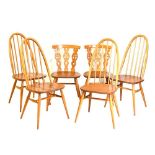 Set of four Ercol stick-back chairs, and two others