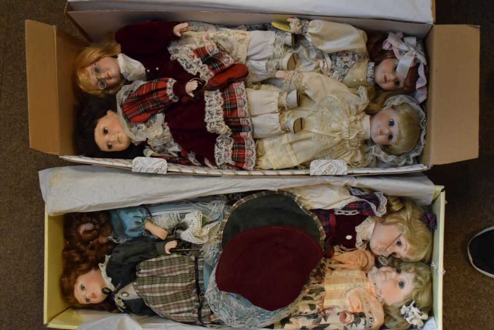 Quantity of Leonardo and other bisque headed modern dolls and stands - Image 2 of 7
