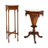 Victorian walnut work table and oak plantstand