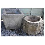 Square composite stone garden planter, together with another