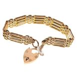 '9ct' gate-link bracelet with padlock, 20.3g approx