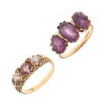 Two 9ct gold amethyst set dress rings