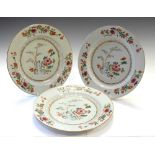 Three Chinese Canton Famille Rose porcelain plates