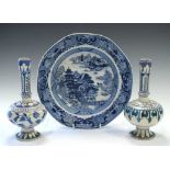 Chinese blue and white plate together with a pair of Multan vases