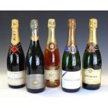 Five bottles of non-vintage champagne and sparkling wine