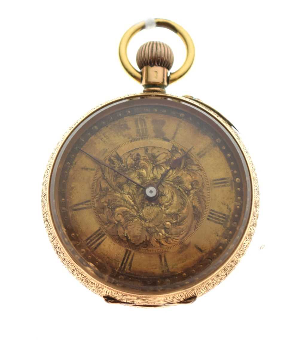 Lady's gold fob watch, the case marked '14k'