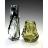 Whitefriars 'Knobbly' vase in streaky green, and another in sage green