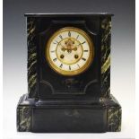 Late 19th Century black slate and verde antico marble mantel clock