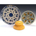 17th Century Continental plate, Delftware plate and stand, (3)