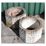 Pair of brick effect composite stone garden planters