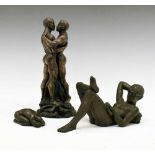 Three bronzed resin male nude studies