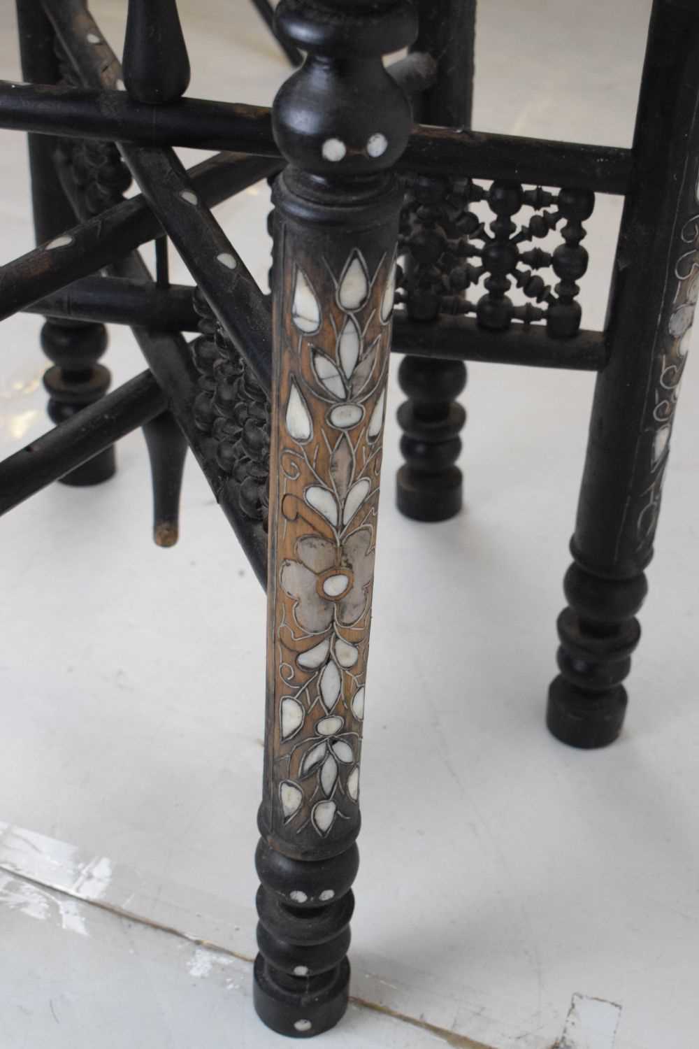 Ebonised and inlaid brass top Benares style table - Image 5 of 14