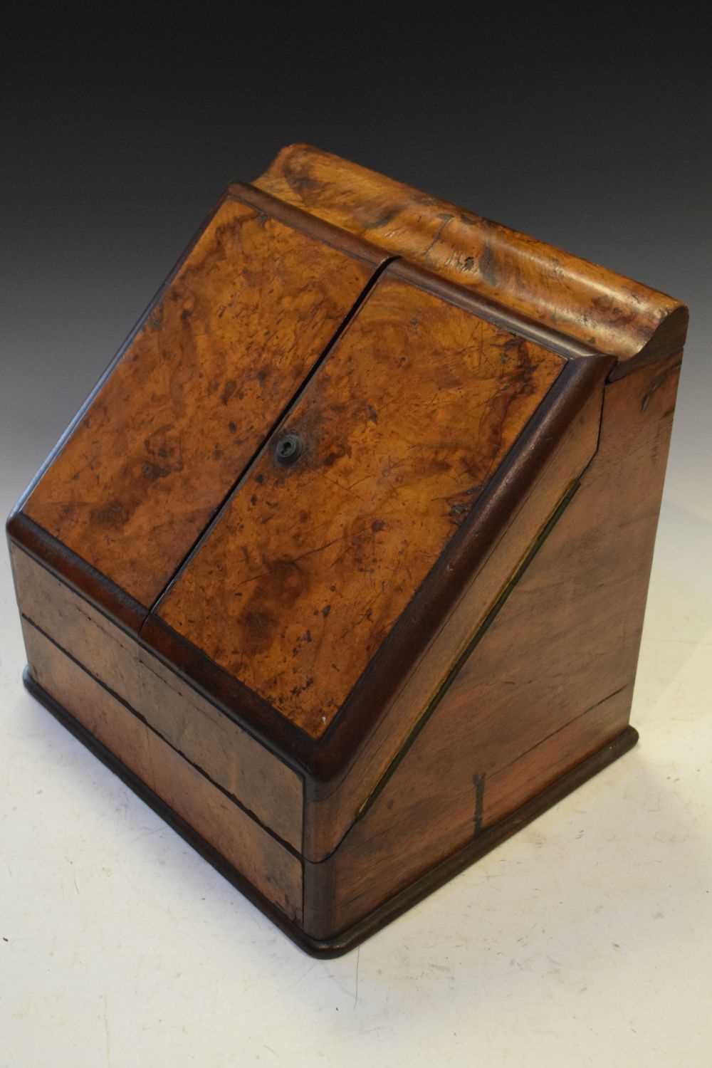 Edwardian figured walnut stationery box of sloping form - Image 2 of 7