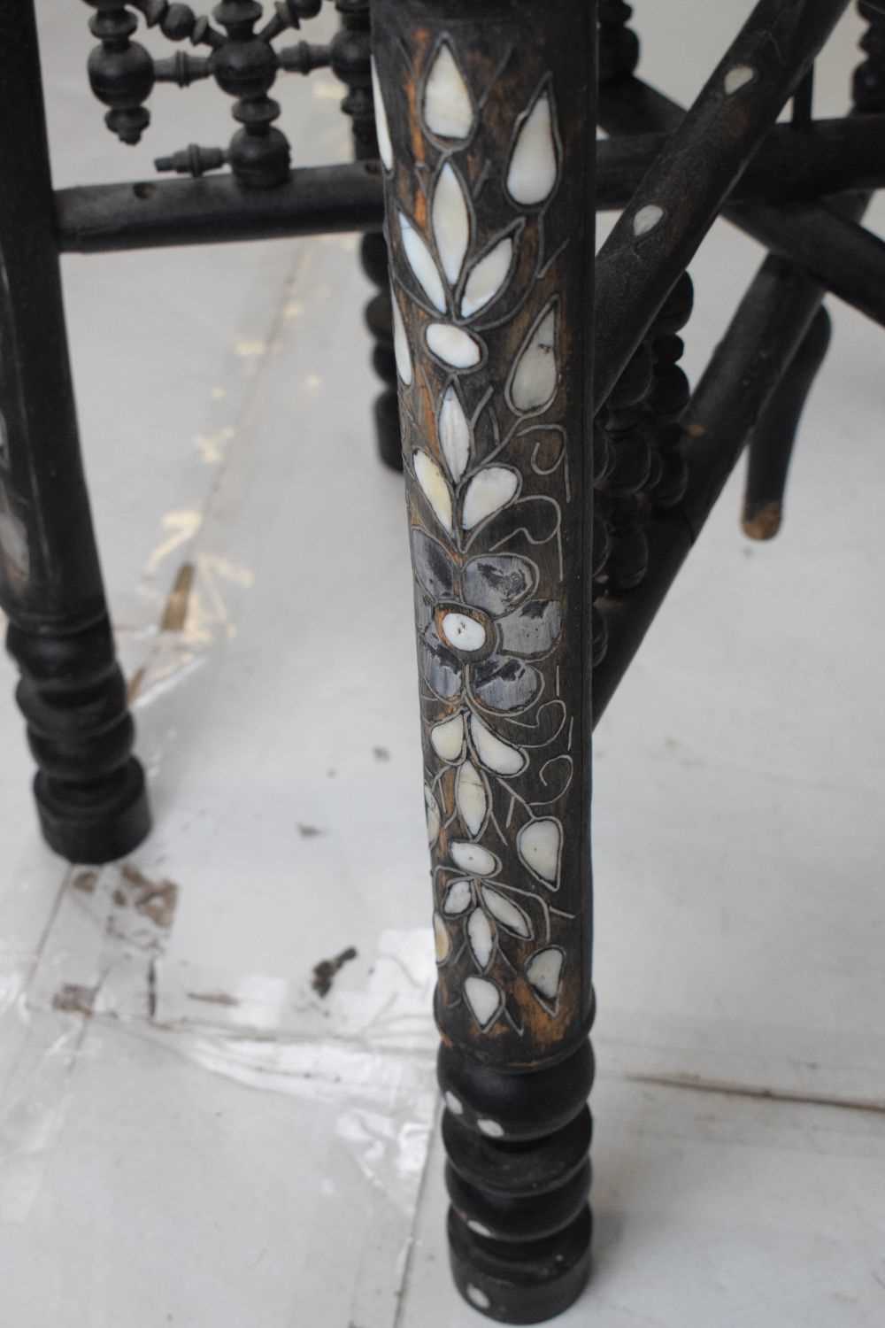 Ebonised and inlaid brass top Benares style table - Image 6 of 14