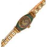 Lady's 18k yellow metal and enamel wristwatch