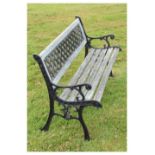 Cast metal and slatted wood garden bench