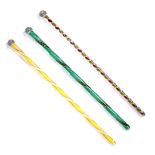 Three Nailsea type coloured glass knitting needles,