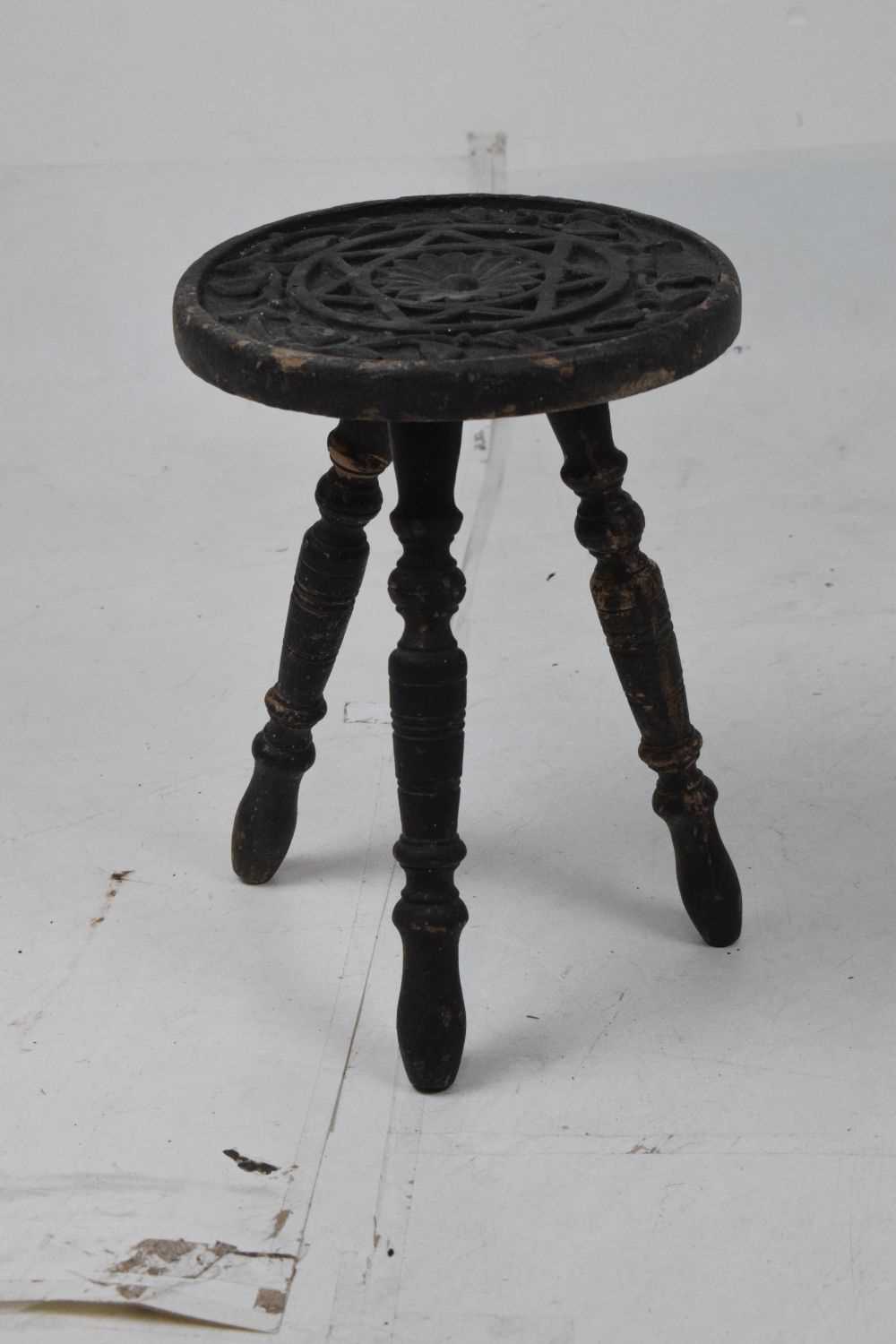 Spinning chair with carved decoration together with a similar stool - Image 2 of 15