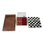 Chess board and pieces, and Wisden shove ha'penny board