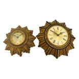 Two Smiths plaster star-burst wall clocks