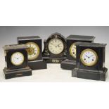 Five black finish mantel clocks