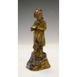 Bronze figure of girl with school bag and book signed "Kirchner"