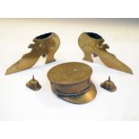 Trench art shell cap 1917, together with two naval brass shoe ornaments stamped 'HMS Digby'