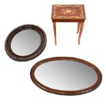 Two mirrors, together with a reproduction Italian occasional table/ sewing box