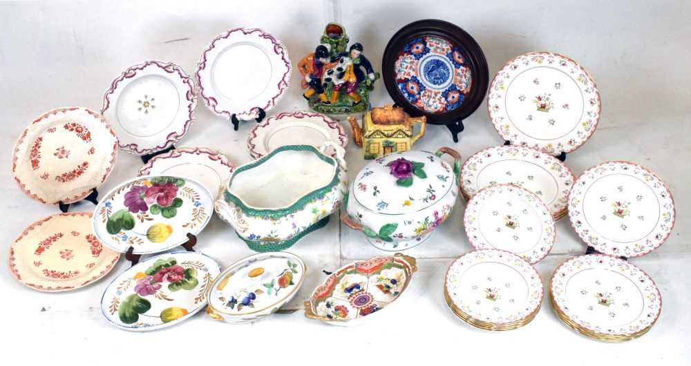 Quantity of ceramics to include: Chamberlain's Worcester soup bowls; Ironstone tureen and dish; Wedg