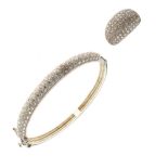 Matching suite comprising snap bangle and ring size N, both pave set with cubic zirconia