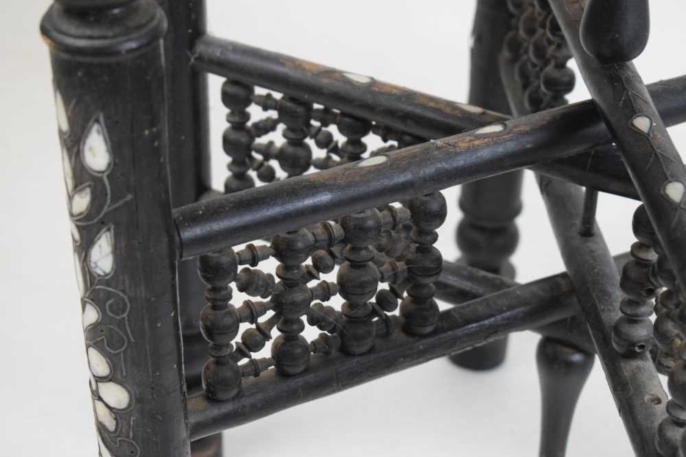 Ebonised and inlaid brass top Benares style table - Image 4 of 14