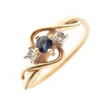 9ct gold, sapphire and diamond three-stone crossover ring